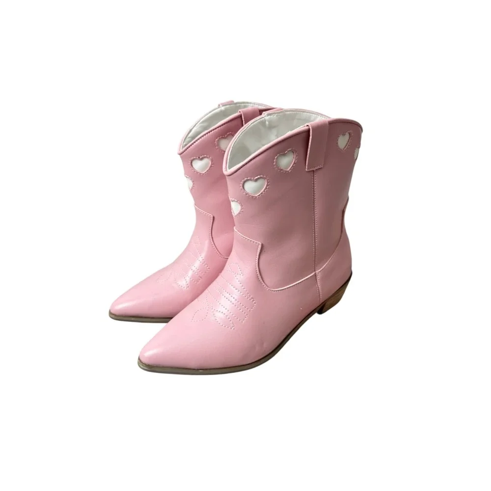 Lola + The‎ Boys Pink Heart Cutout Western Cowboy Boots Kids Size 4Y